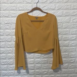 Mustard yellow flowy sleeved crop top